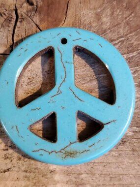 Peace Sign Pendant Off White Magnesite Stone with Matrix